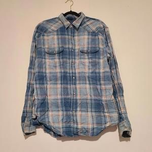 Men's Lucky Brand Classic Fit Blue Flannel Plaid Long Sleeve Shirt Large L